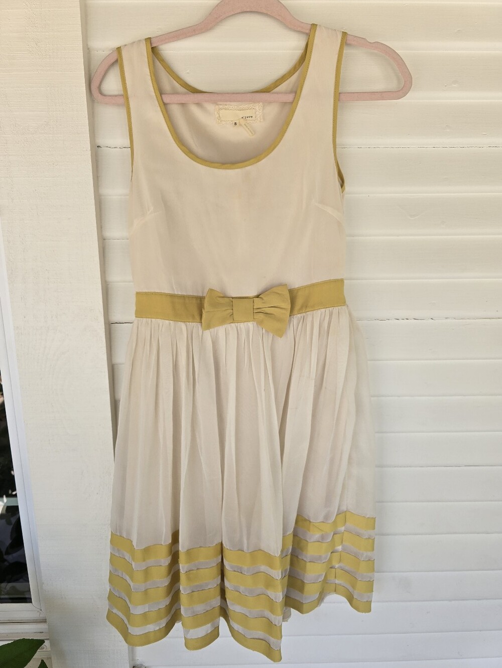 Cream Dress with Yellow Trim and Bow